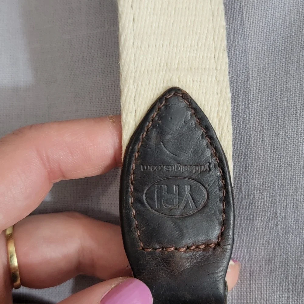 YRI Designs Mens Ribbon Belt BL initials Burgundy Leather Canvas Brass Buckle 36